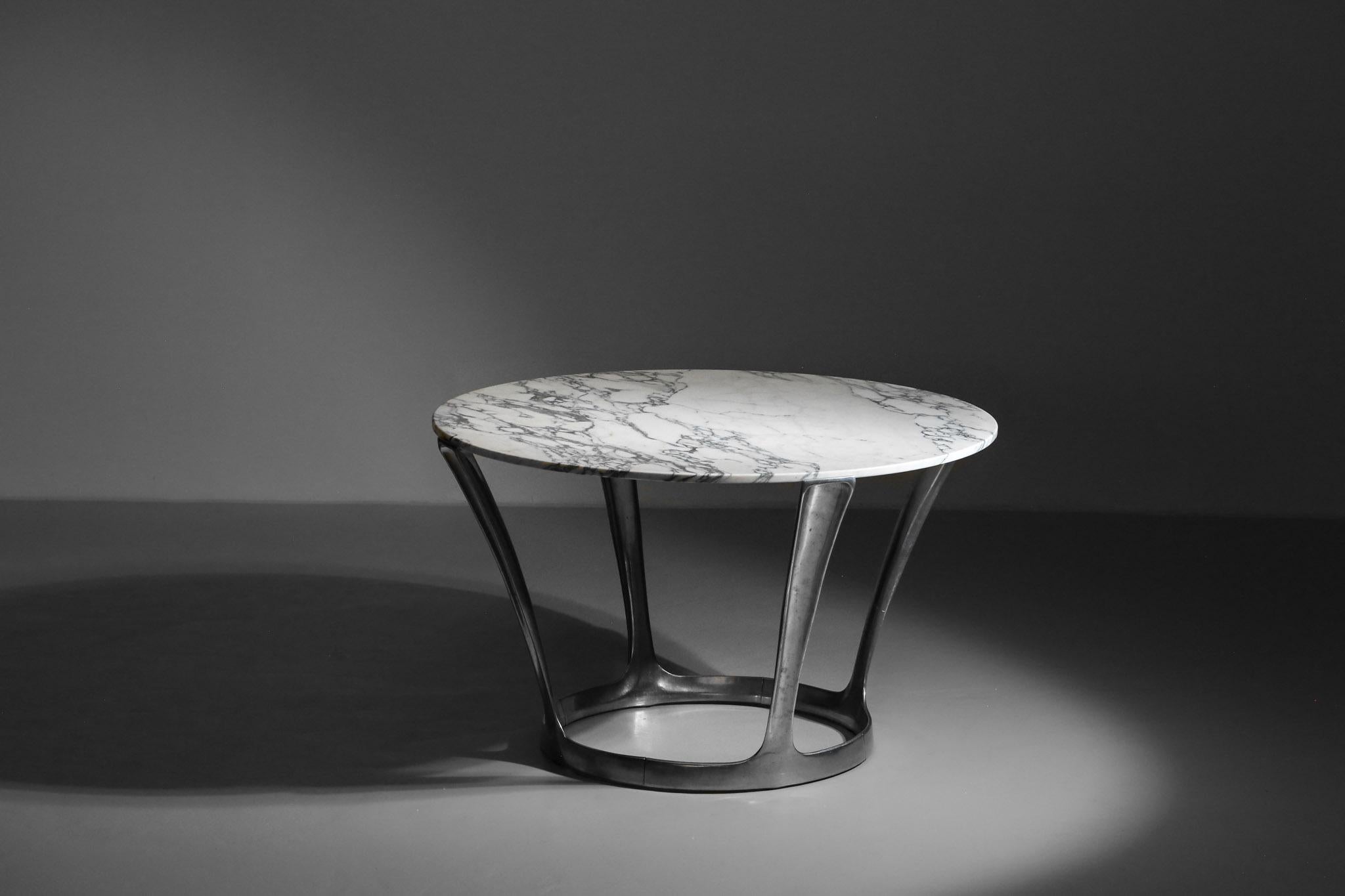 Table de salle à manger Michel Charron en marbre de Carrare Excellent état - En vente à Lyon, FR
