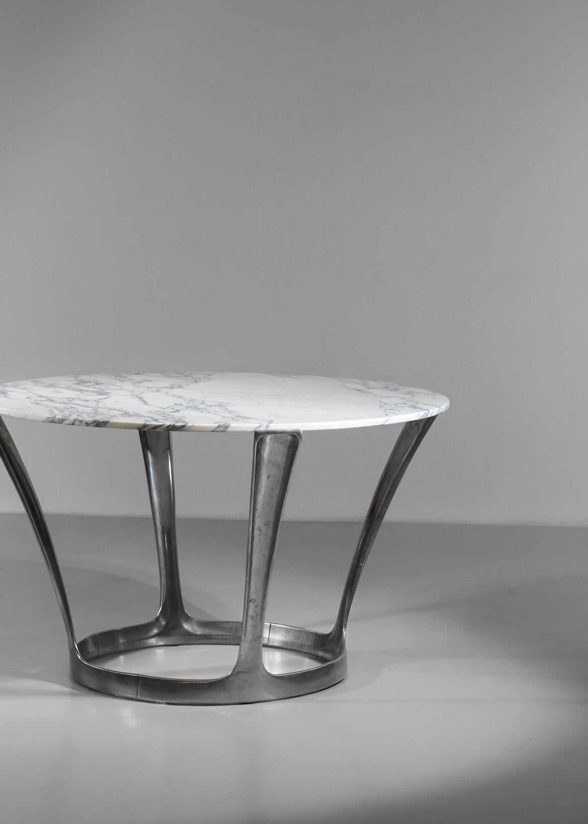 Michel Charron Dining Table Carrara Marble In Excellent Condition For Sale In Ternay, Auvergne-Rhône-Alpes