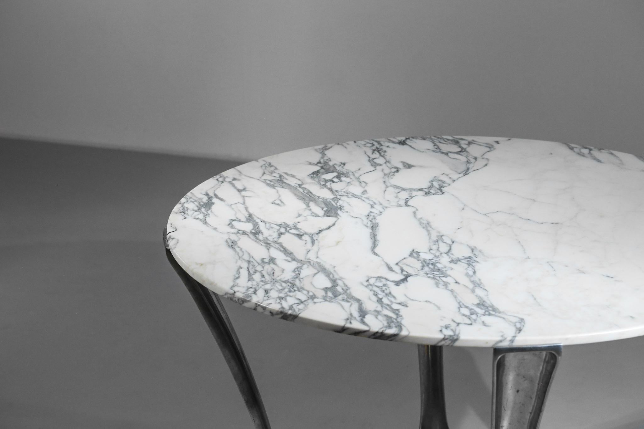 Late 20th Century Michel Charron Dining Table Carrara Marble For Sale