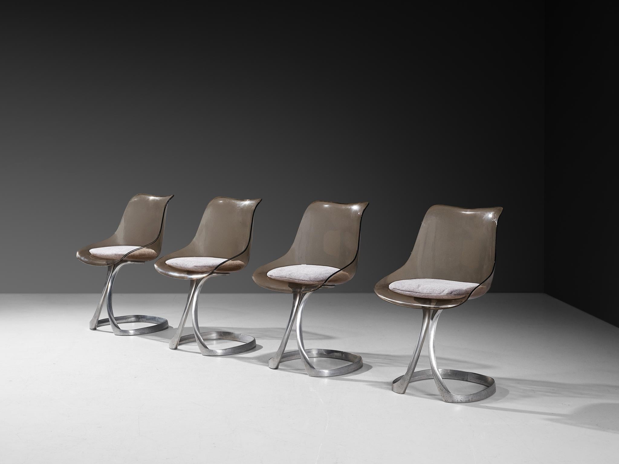 Michel Charron Set of Four Dining Chairs in Plexiglass and Aluminum (Französisch) im Angebot