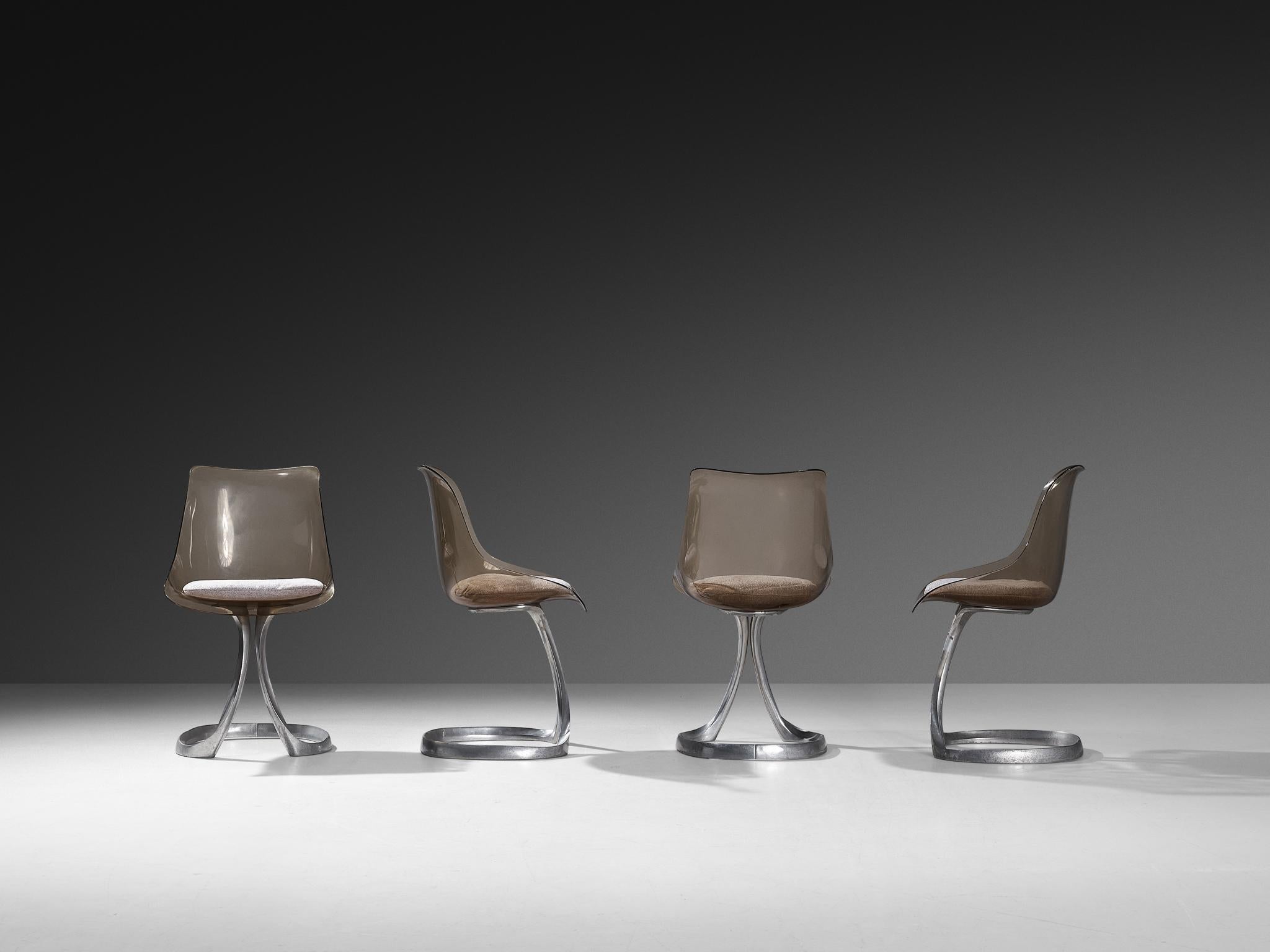 Michel Charron Set of Four Dining Chairs in Plexiglass and Aluminum im Angebot 1