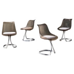 Michel Charron Set of Four Dining Chairs in Plexiglass and Aluminum