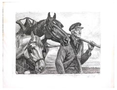 Paysan avec Chevaux - Etching by Michel Ciry - Mid 20th Century