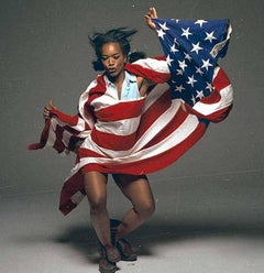 Angela Bassett - Dancing Portrait with American Flag, Fine Art Photography, 1993