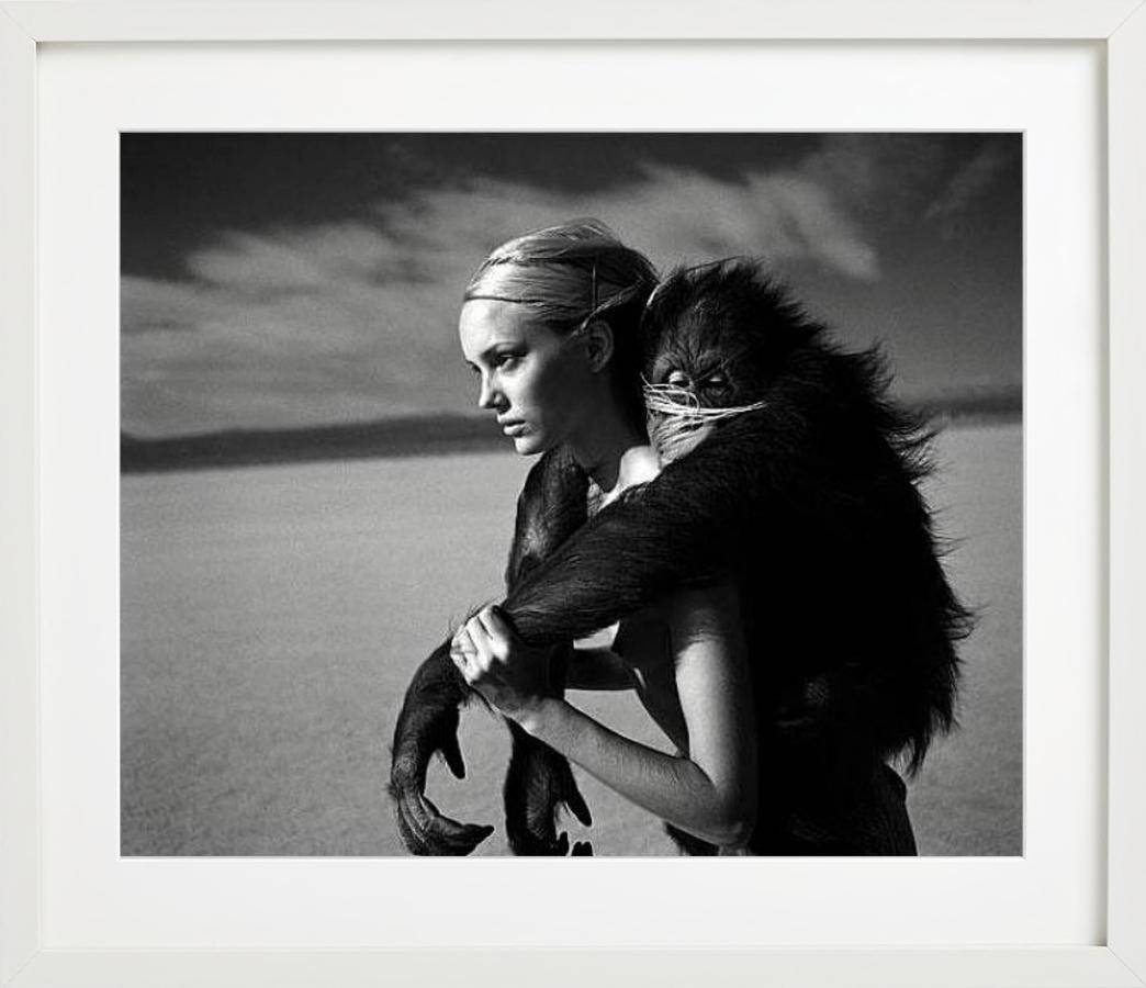 Beauty and Beast I - nude in the desert with monkey, fine art photography, 1996 - Photograph by Michel Comte