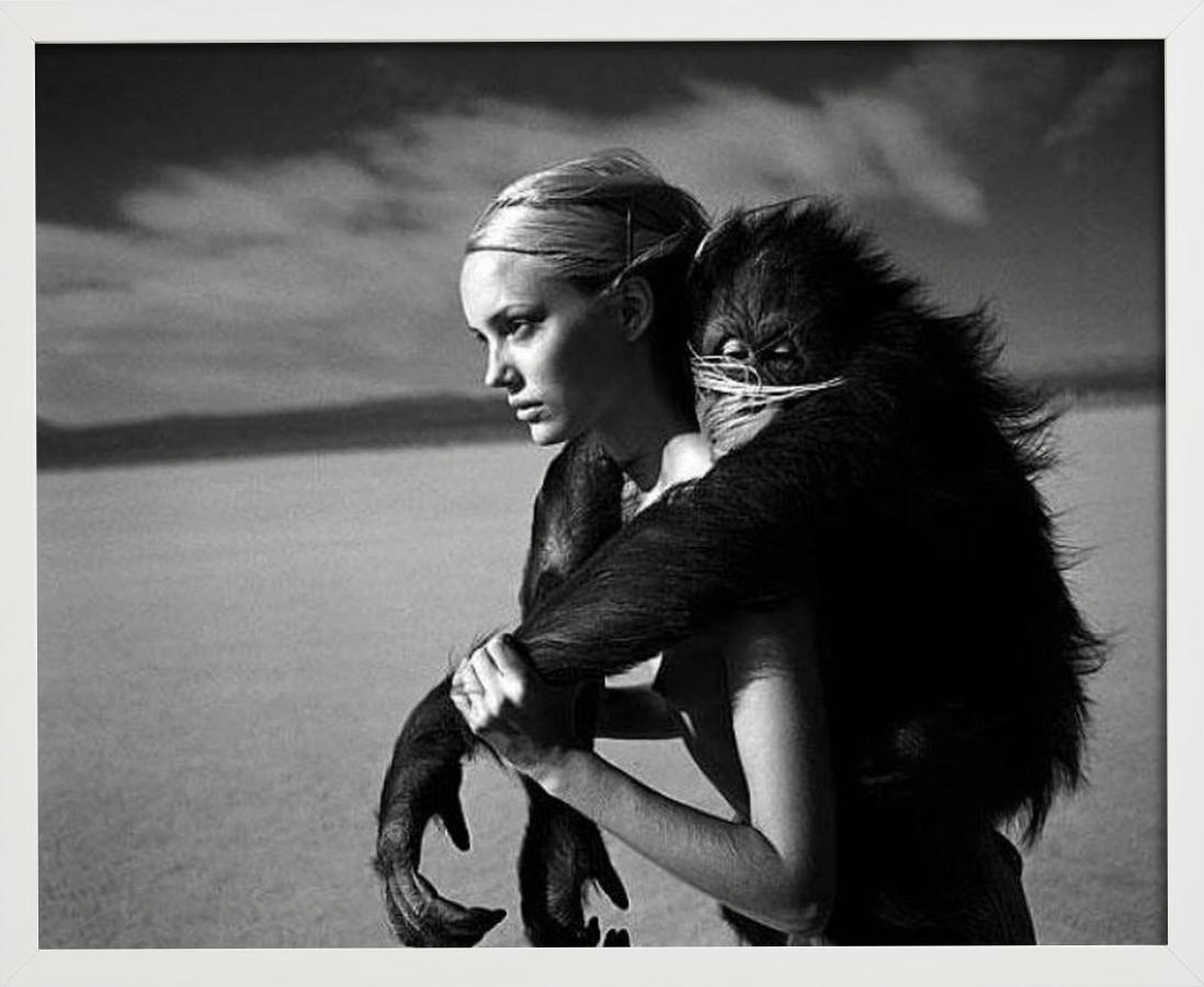Beauty and Beast I - nude in the desert with monkey, fine art photography, 1996 For Sale 1