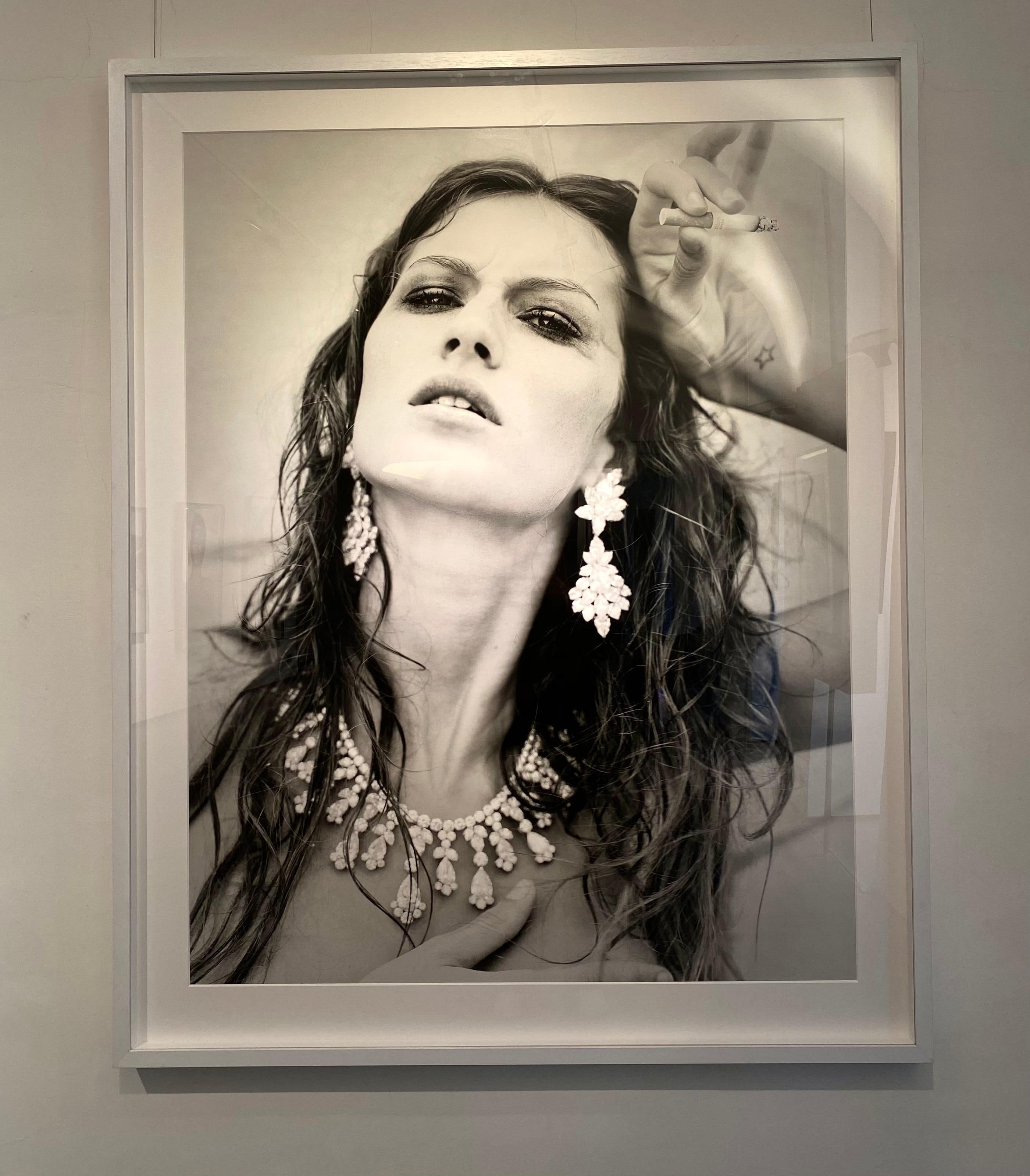 Gisele Buendchen Smoking - b&w Portrait with Jewelery, Fine Art Photography 1999 For Sale 1