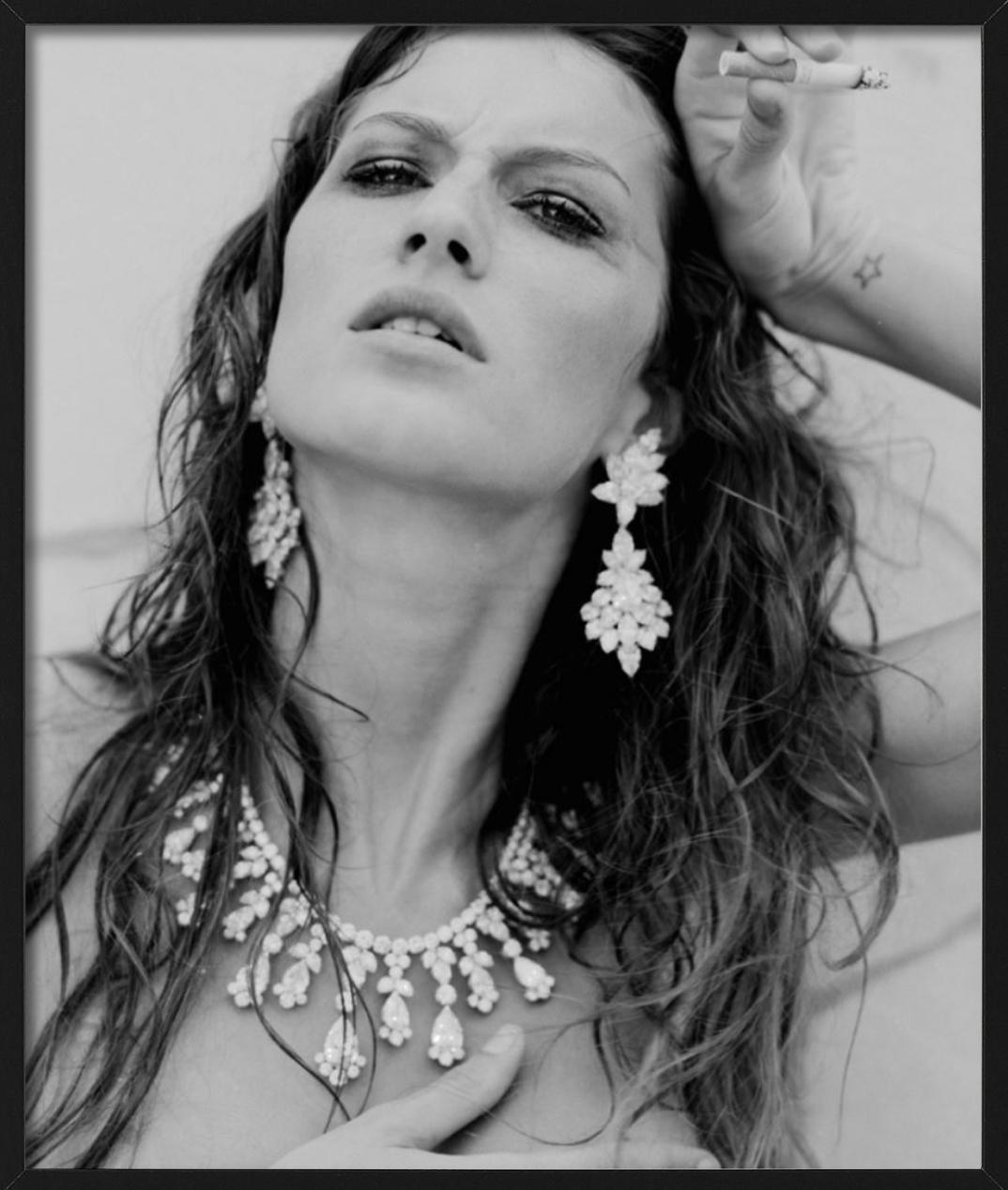 Gisele Buendchen Smoking - b&w Portrait with Jewelery, Fine Art Photography 1999 For Sale 6