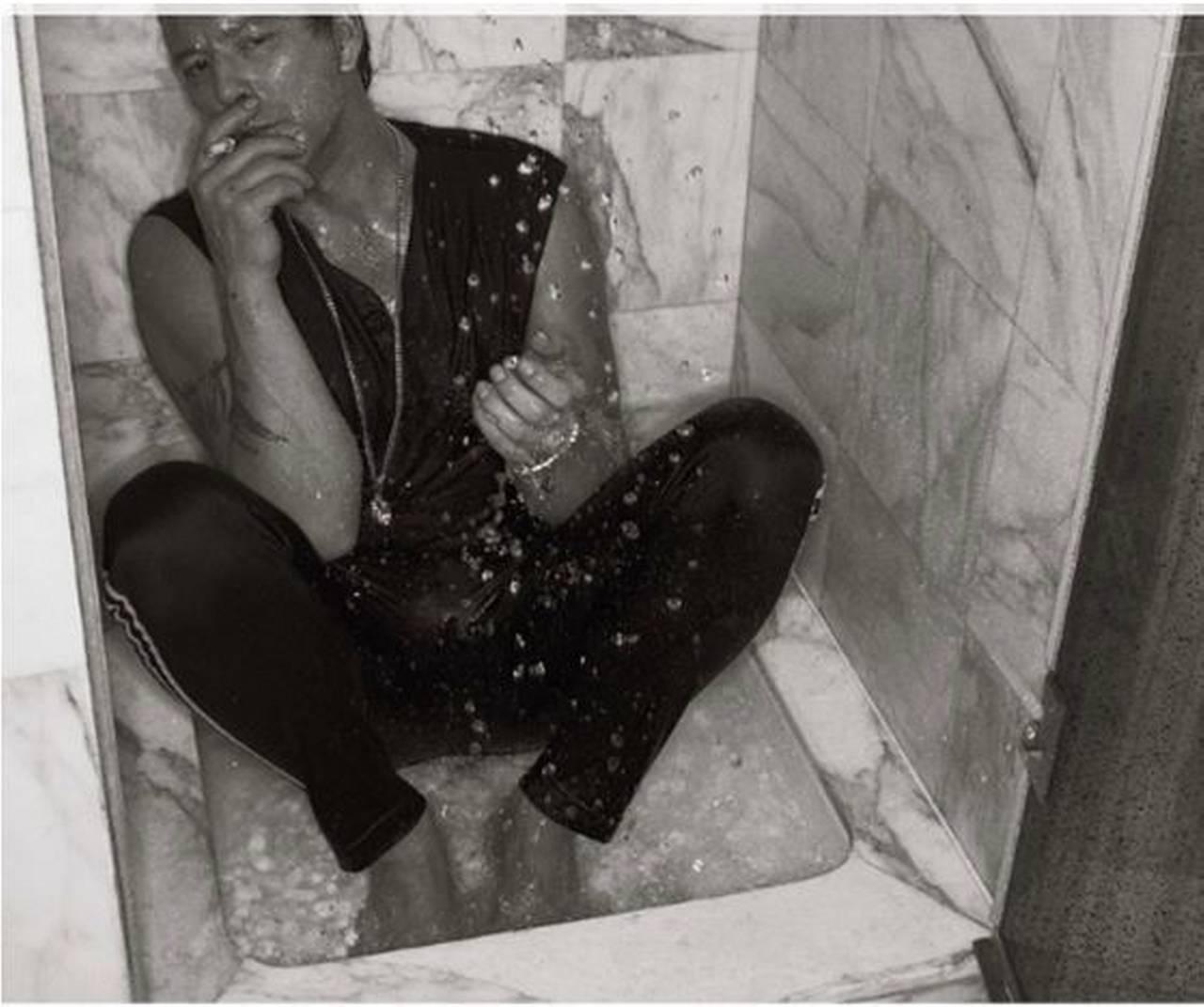 Michel Comte Black and White Photograph - Mickey Rourke at Hotel Ritz, 1990s Archival Print, Signed, 91x91 cm