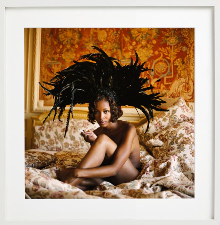 Naomi Campbell, Vogue Italia - in Black Feather Headpiece, Fine Art Photography For Sale 1