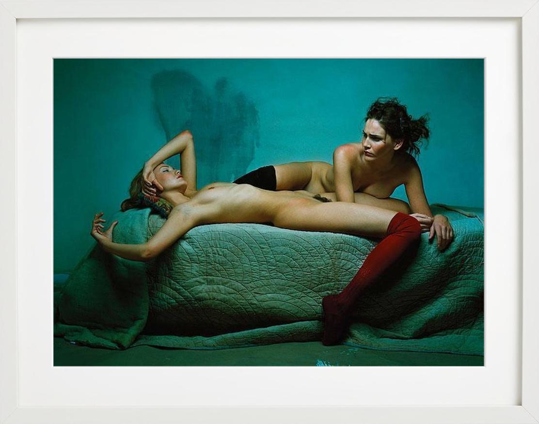 Rizzoli Nudes - Double Nude on a Green Bed, Fine Art Photography, 1998 - Blue Color Photograph by Michel Comte