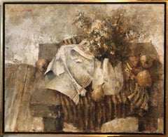Peinture à l'huile de l'école expressionniste de Paris Nature morte à la poire et aux fleurs