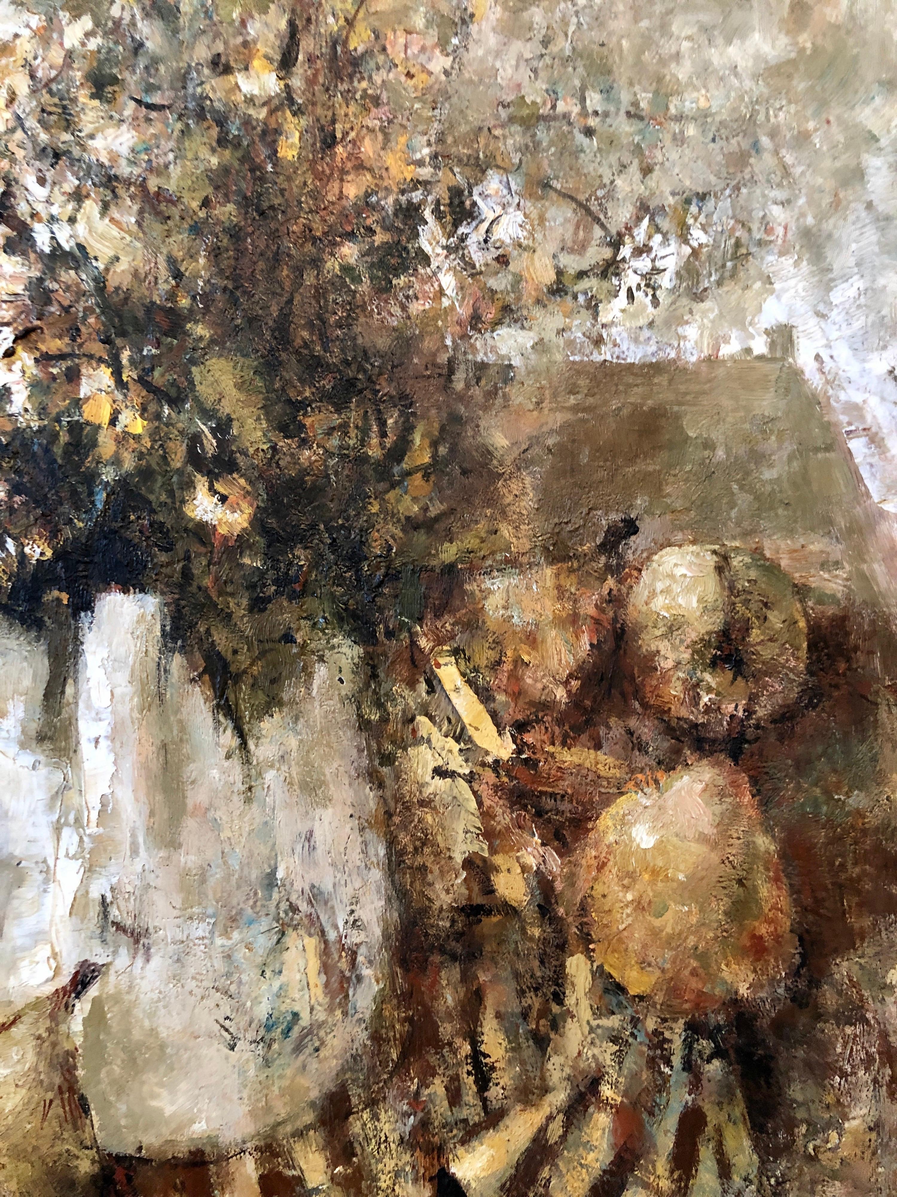 Pintura al Óleo de la Escuela Expresionista de París Bodegón con Pera y Flores en venta 5