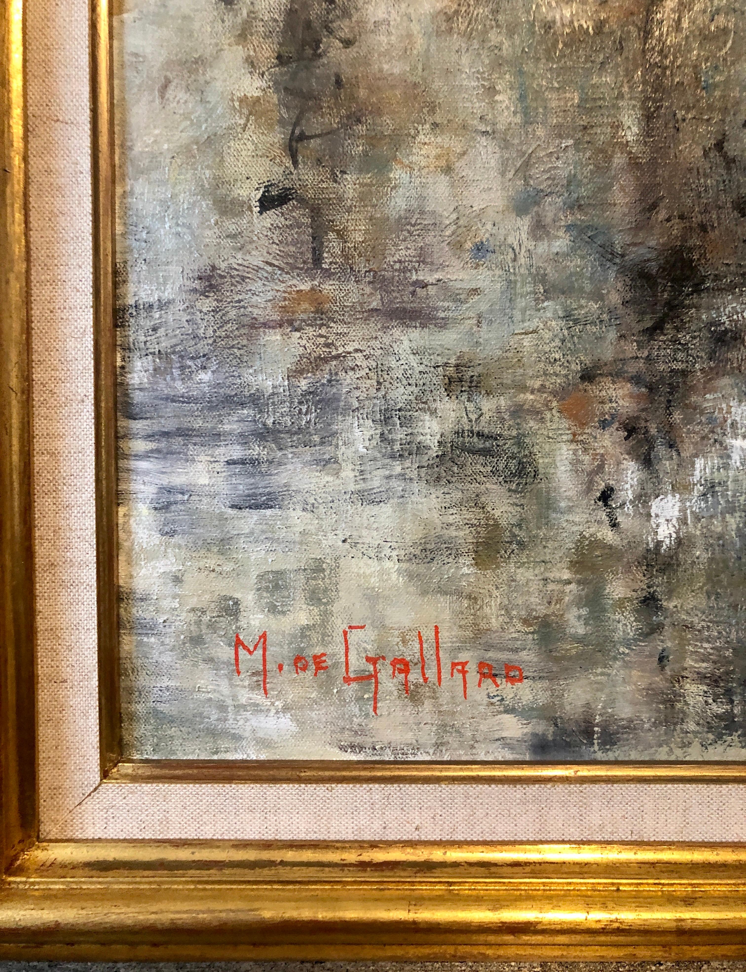 Pintura al Óleo de la Escuela Expresionista Francesa de París Mujeres con Paraguas Día Lluvioso en venta 5