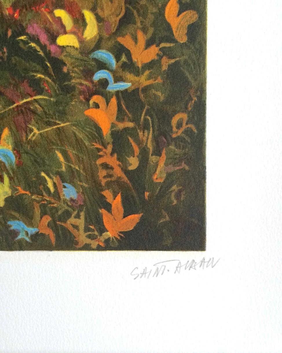 AUTUMN LANDSCAPE ist eine original handgezeichnete Farblithografie des französischen Landschaftsmalers Michel de Saint-Alban in limitierter Auflage. Der Druck wurde in den 1980er Jahren mit handgezeichneten lithografischen Platten erstellt, die