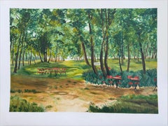Fermeture Anneulle, Hand Drawn Lithograph 1982, French Park Landscape