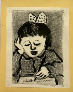 Dear Diary by Michel Debieve Französisches kubistisches Gemälde aus der Mitte des Jahrhunderts, Schwarz-Weiß