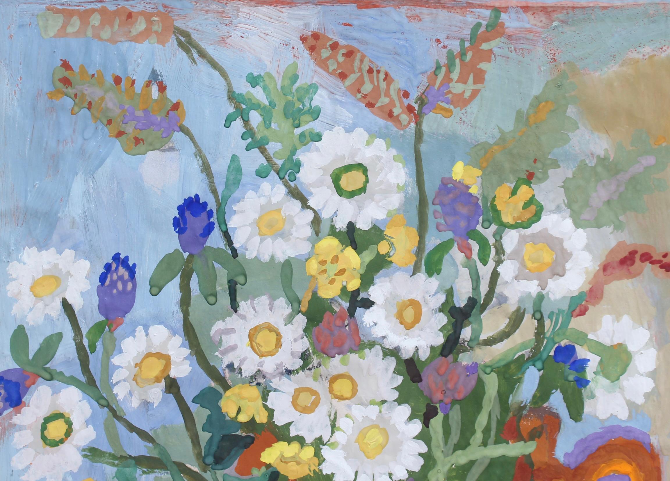 Nature morte aux fleurs et aux fruits, gouache sur papier d'art, par l'artiste français Michel Debiève (1964). Comme d'habitude avec cet artiste, la joie est dans le détail qu'il a rendu. Qu'y a-t-il de plus beau qu'une délicieuse nature morte pour