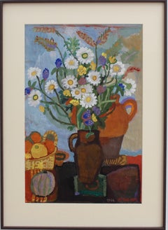 Bodegón con flores y frutas