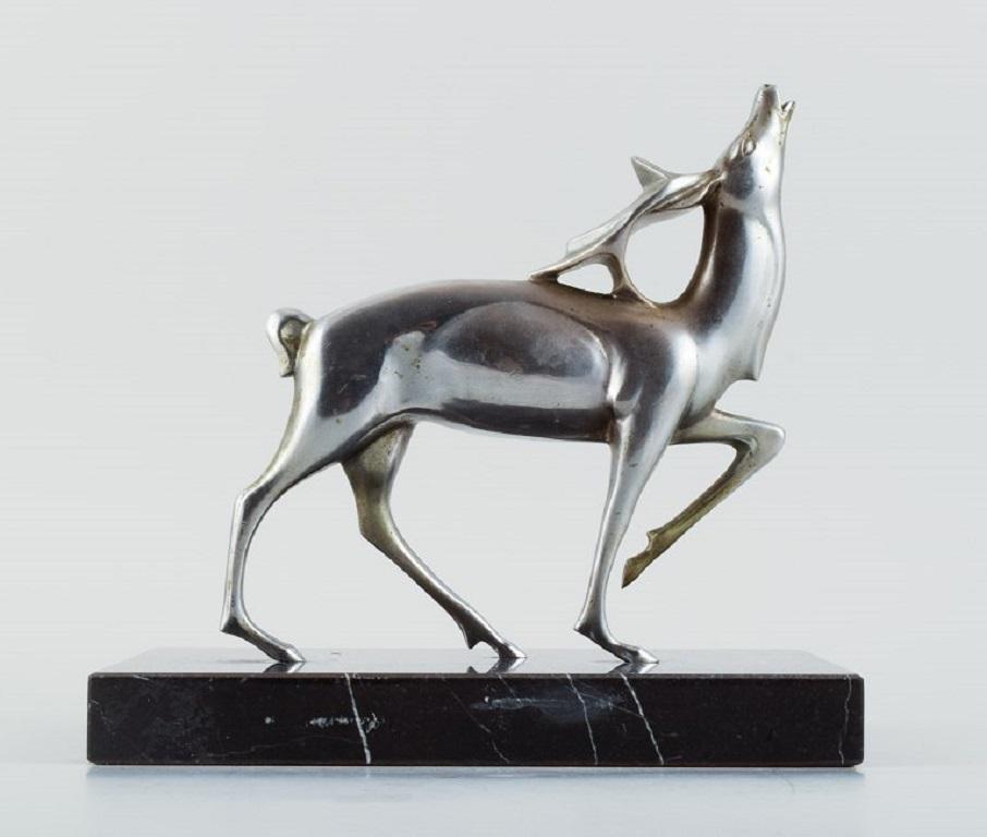 Michel Decoux, '1837-1924' Belgian Sculptor, Art Deco Sculpture of a Stag In Excellent Condition For Sale In Copenhagen, DK