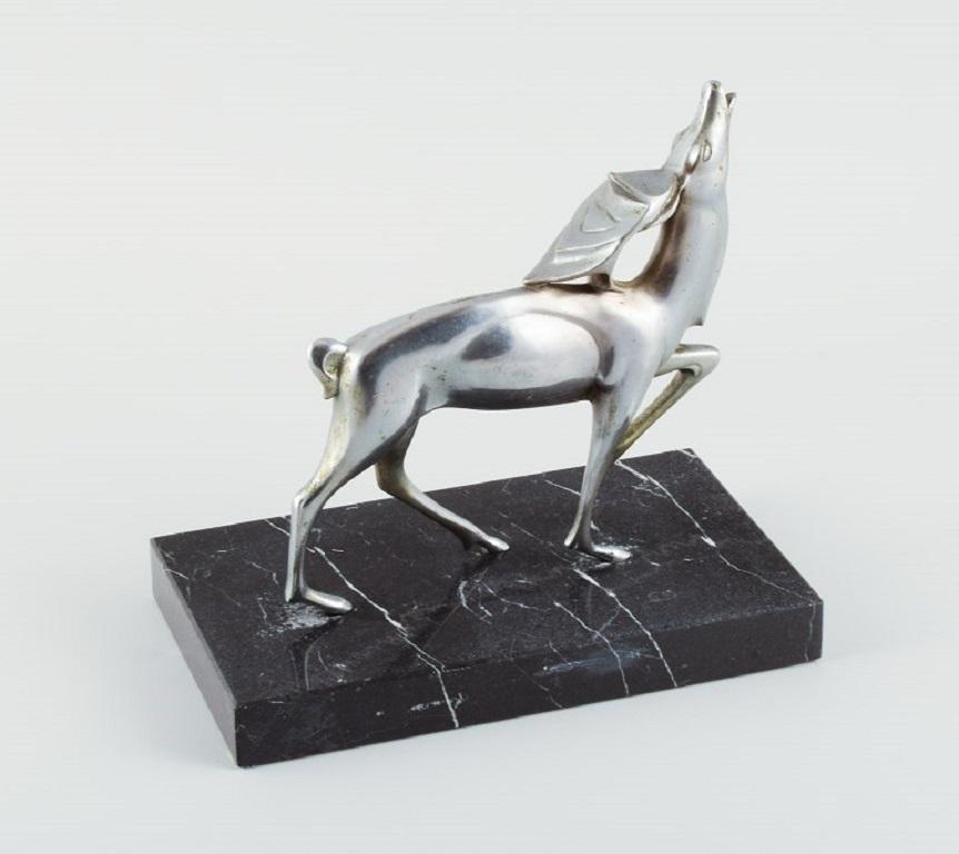 Silver Plate Michel Decoux, '1837-1924' Belgian Sculptor, Art Deco Sculpture of a Stag For Sale