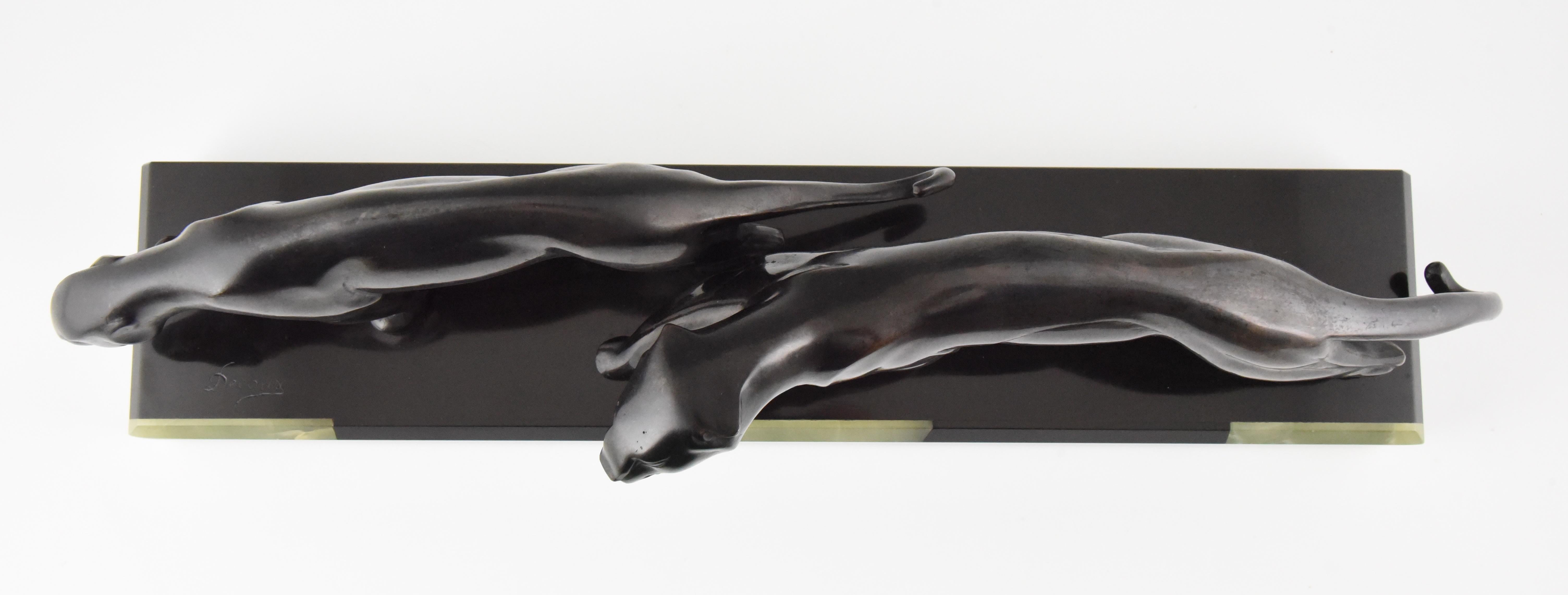 Michel Decoux Art Deco Bronze Sculpture Two Panthers, France, 1920 4