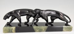 Michel Decoux Art Deco Bronze Sculpture Two Panthers, France, 1920