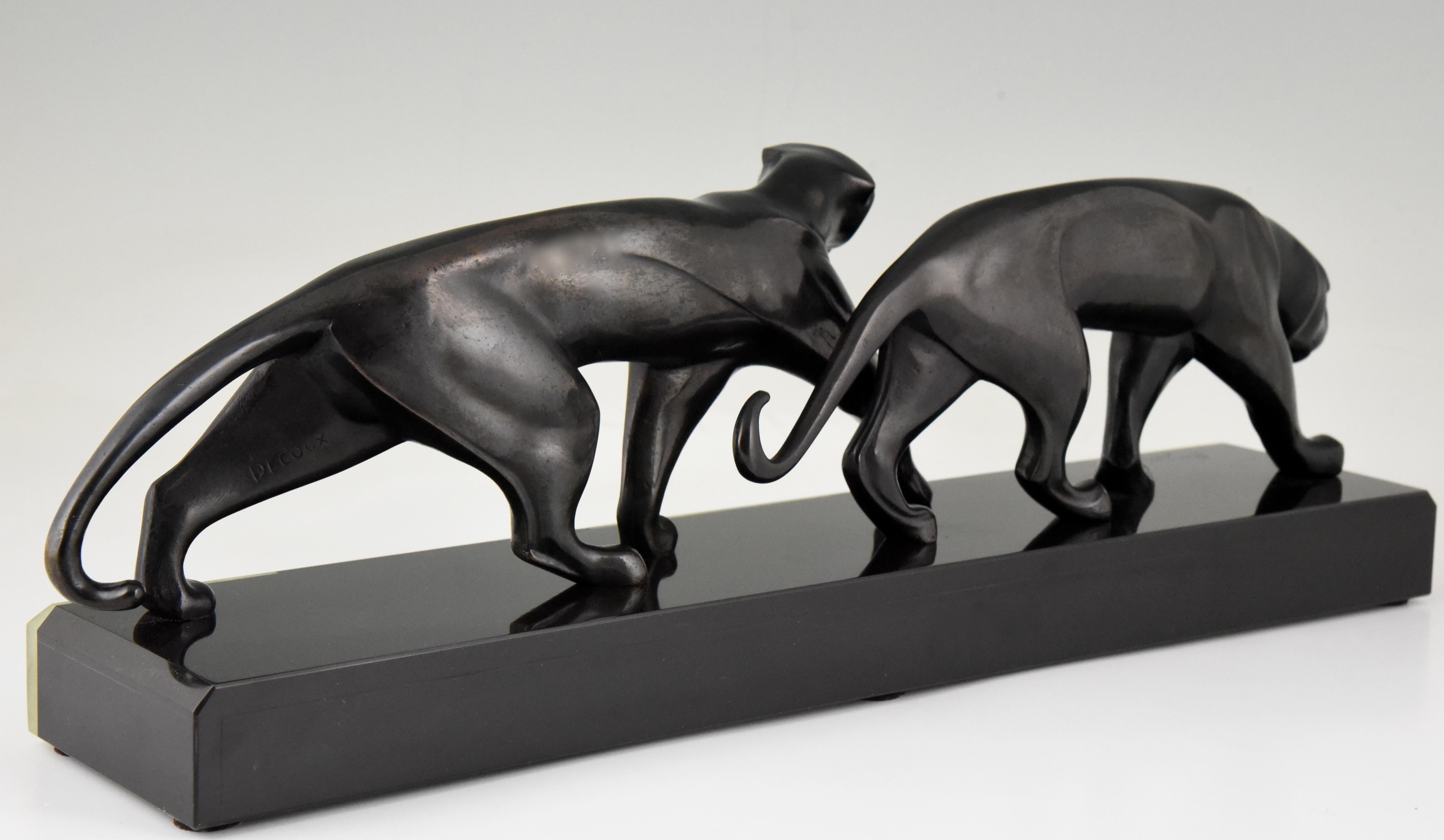 Michel Decoux Art Deco Bronze Sculpture Two Panthers, France, 1920 1