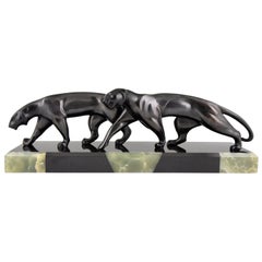 Michel Decoux Art Deco Bronzeskulptur zwei Panther, Frankreich, 1920