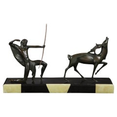 Michel Decoux, “La Chasse” — French Art Deco Patinated Bronze Sculpture, c. 1920