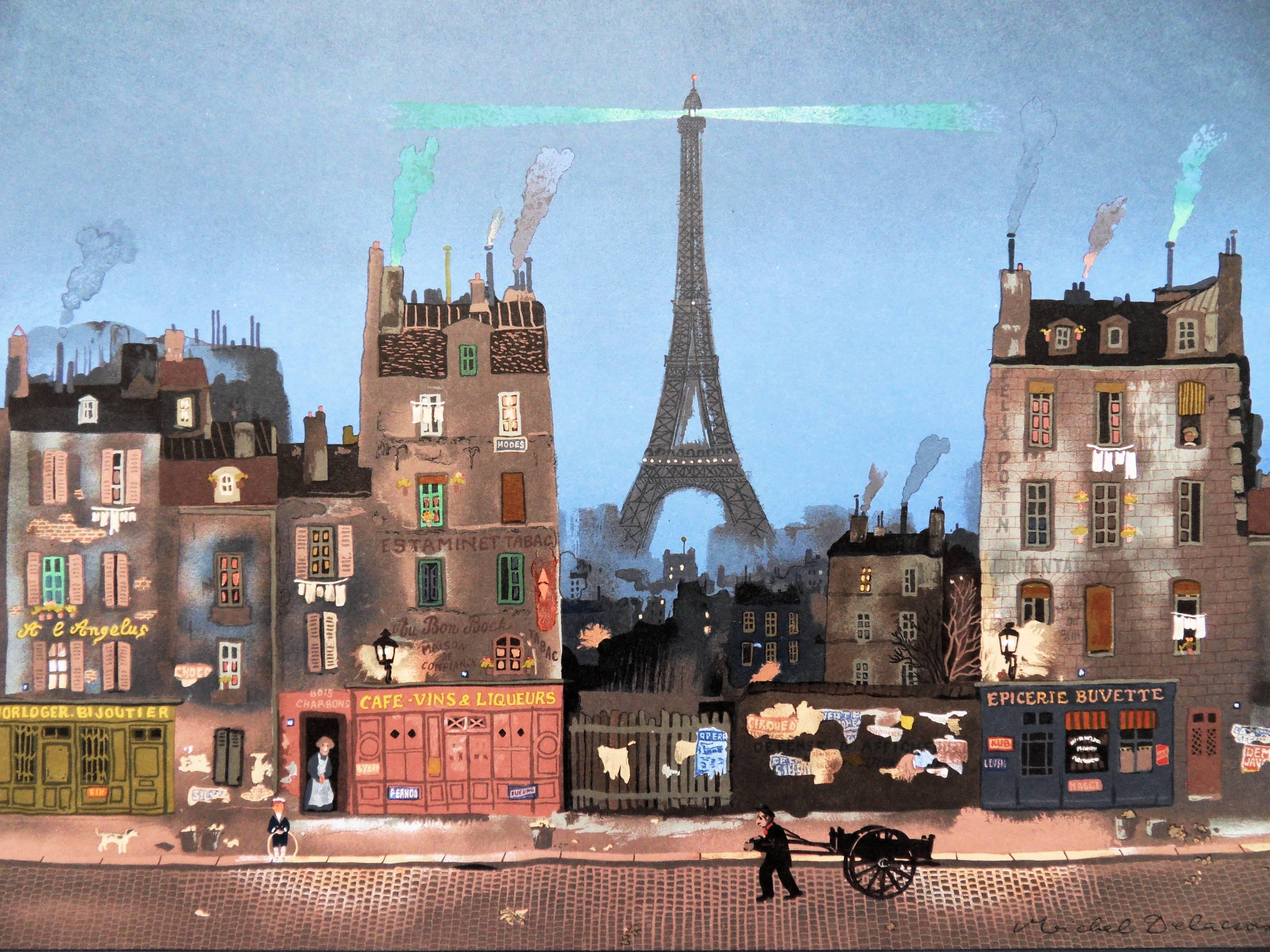 Michel Delacroix Figurative Print - Paris : la Tour Eiffel - Lithograph poster