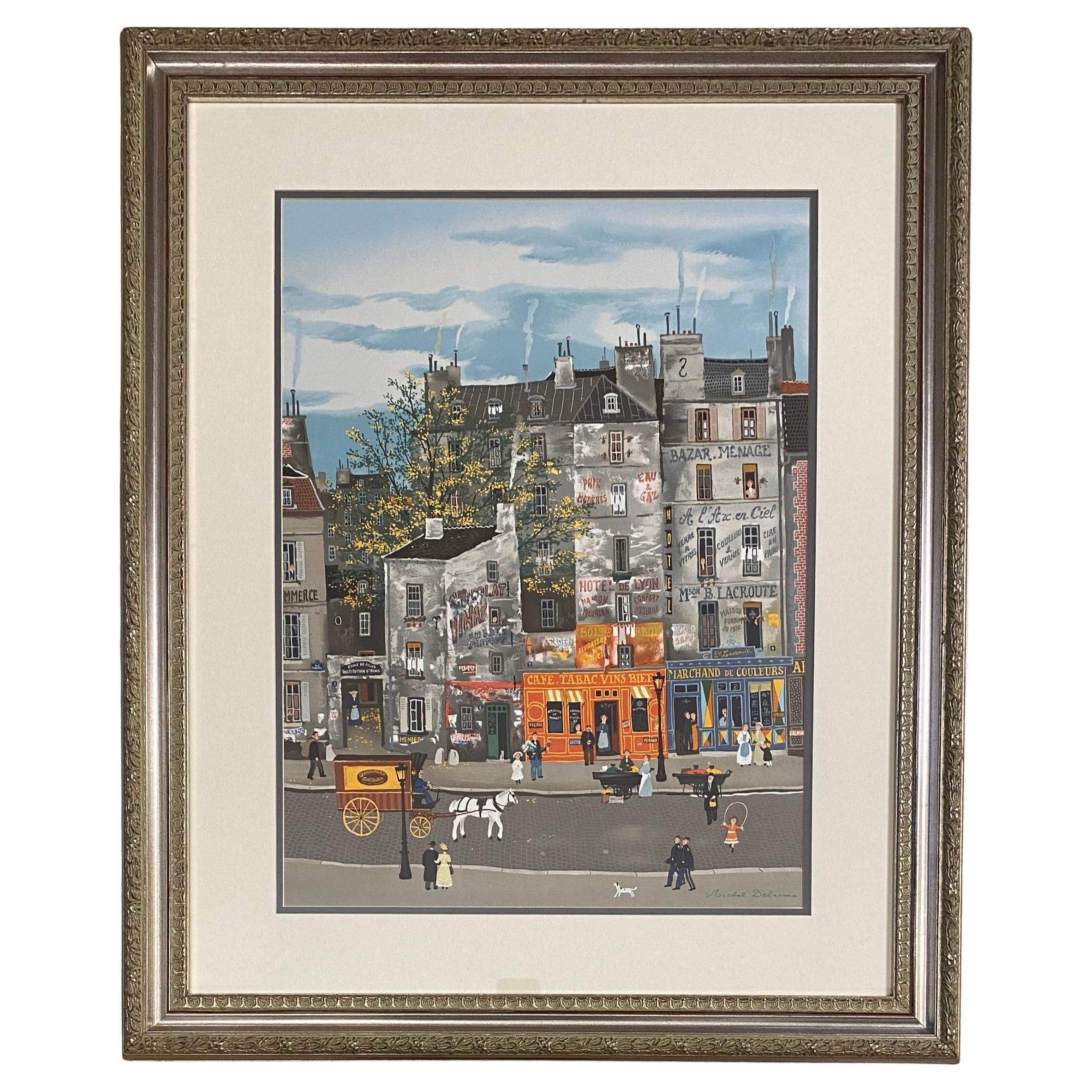 Lithographie française de Michel Delacroix, paysage urbain et art figuratif parisien