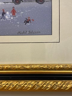 Michel Delacroix Serigraph French Cityscape, Gilt Wood Frame