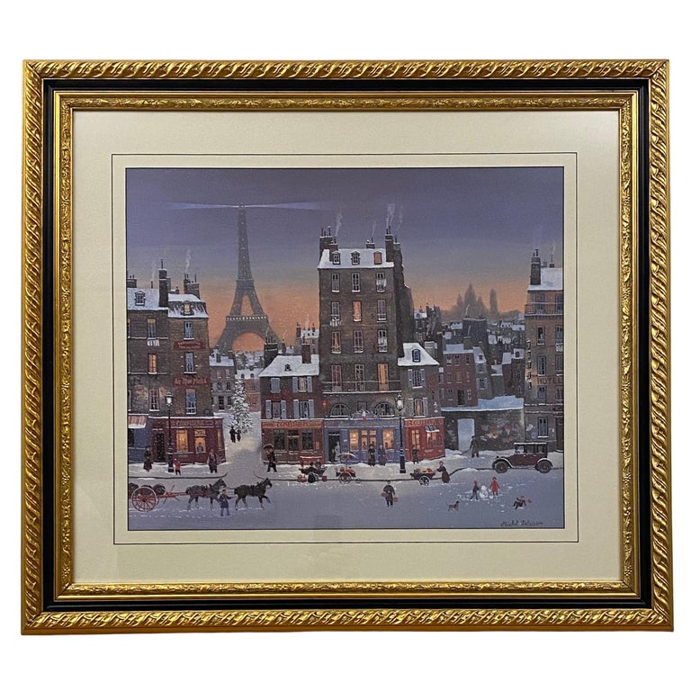 Michel Delacroix Lithograph French Cityscape, Gilt Wood Frame For Sale