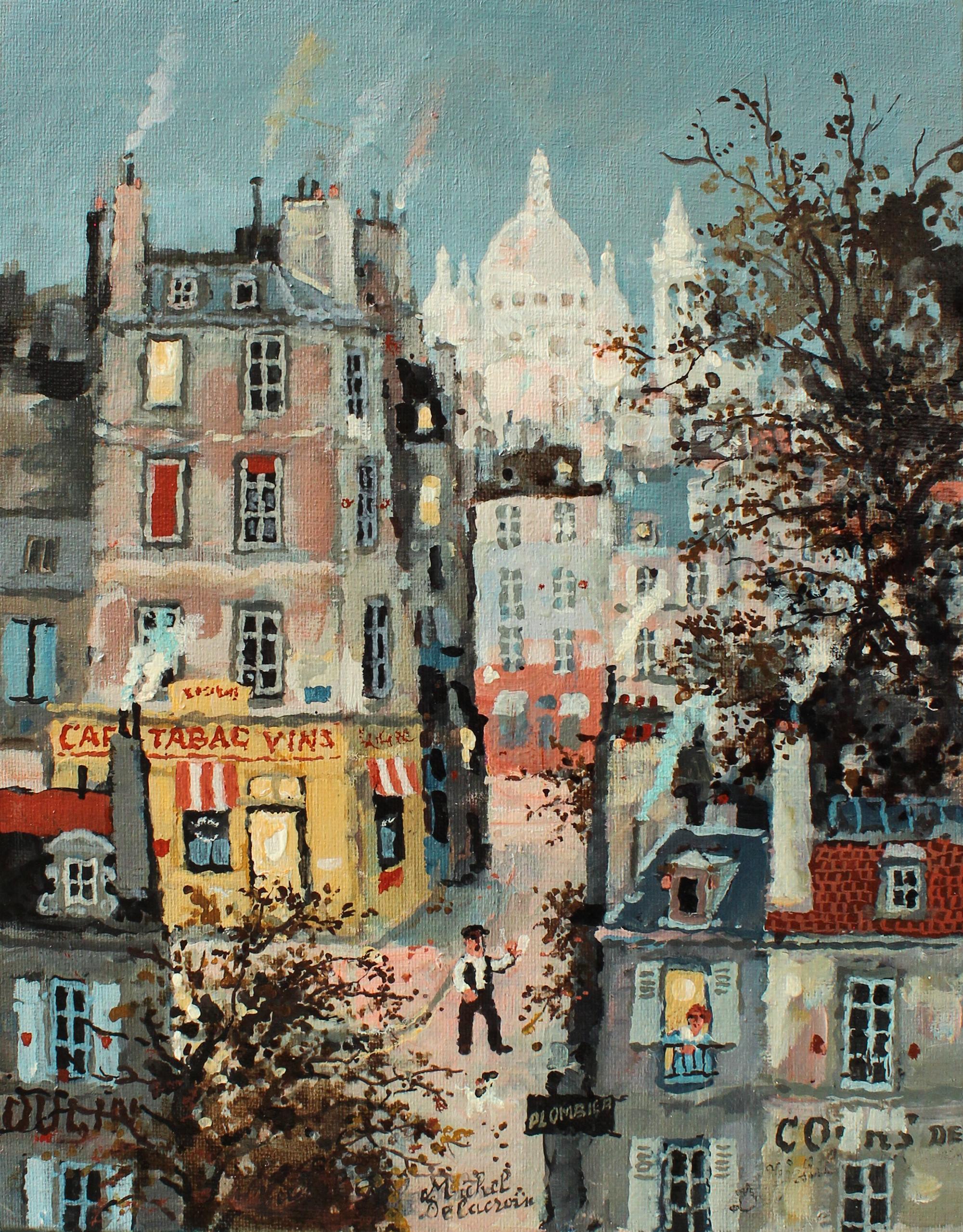 La romance de Montmartre  - Painting by Michel Delacroix