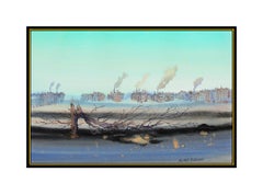 Michel Delacroix Original Gouache Painting Hand Signed French Lanscape Art oil