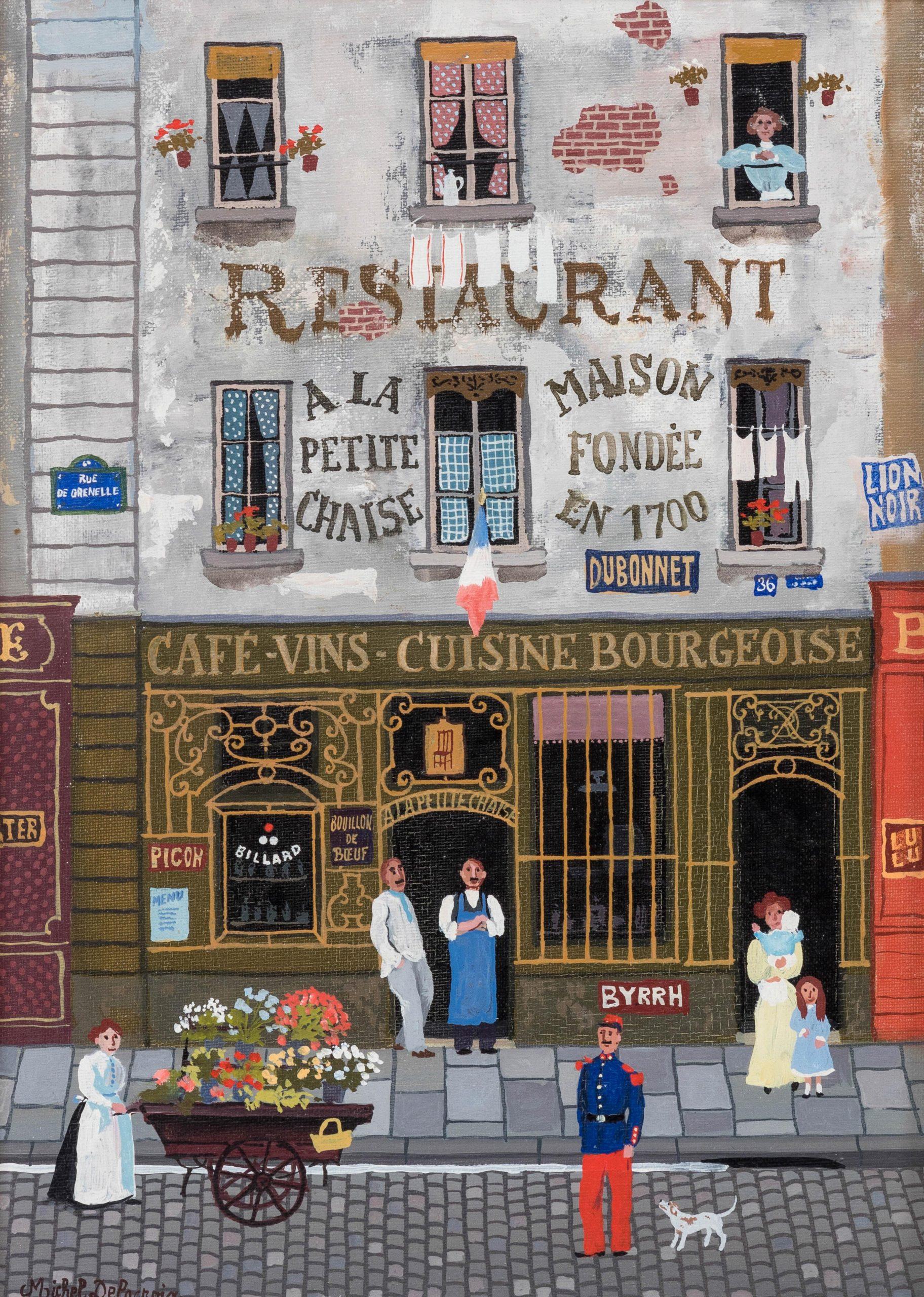Restaurant in Paris. Öl auf Leinwand, 33, 5x24 cm, Öl.