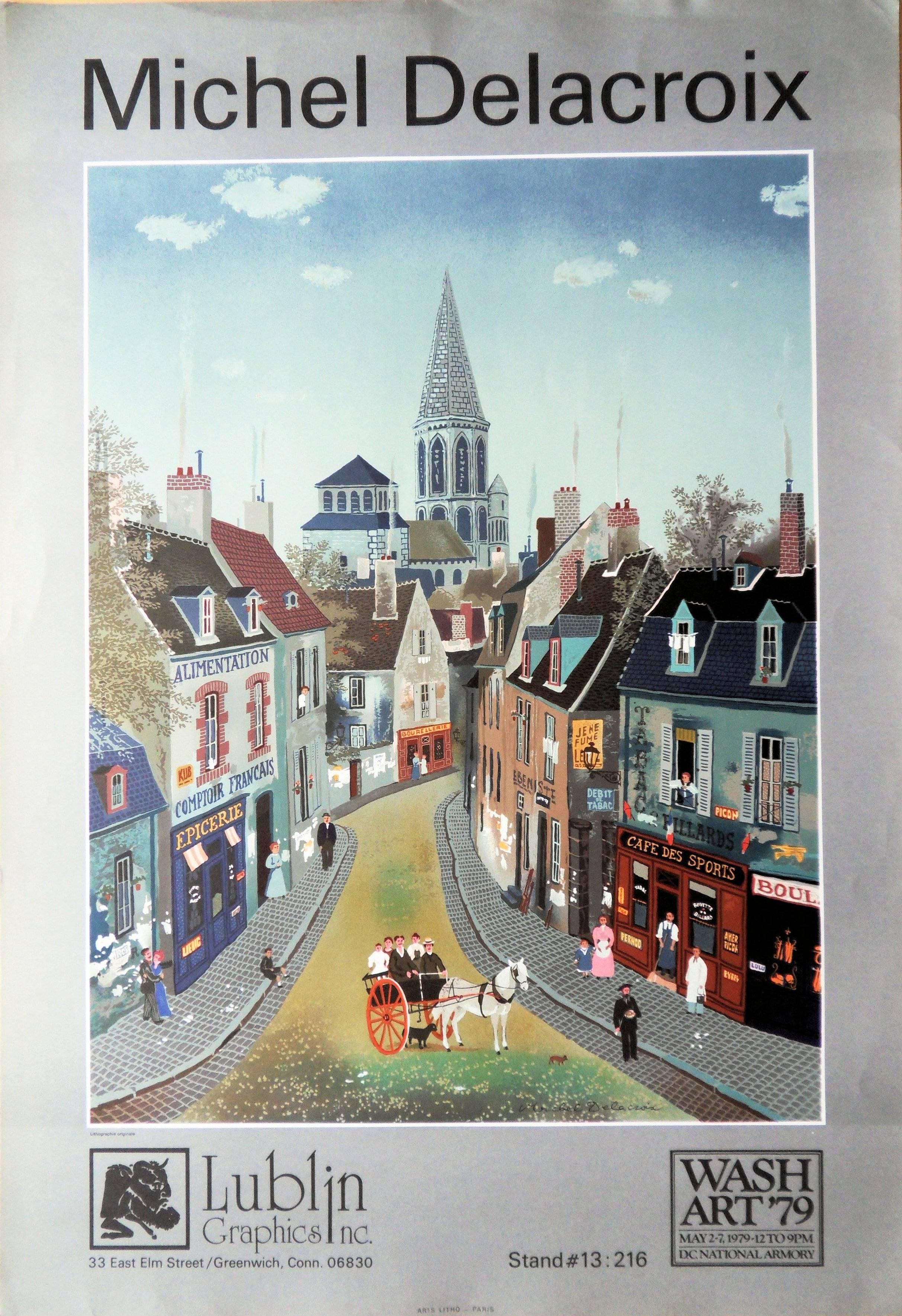 France : Traditional Village - Lithograph poster - Modern Print by Michel Delacroix