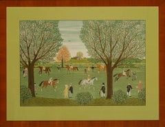 Vintage "French Racecourse Paddock Enclosure Scene" by Michel Delacroix