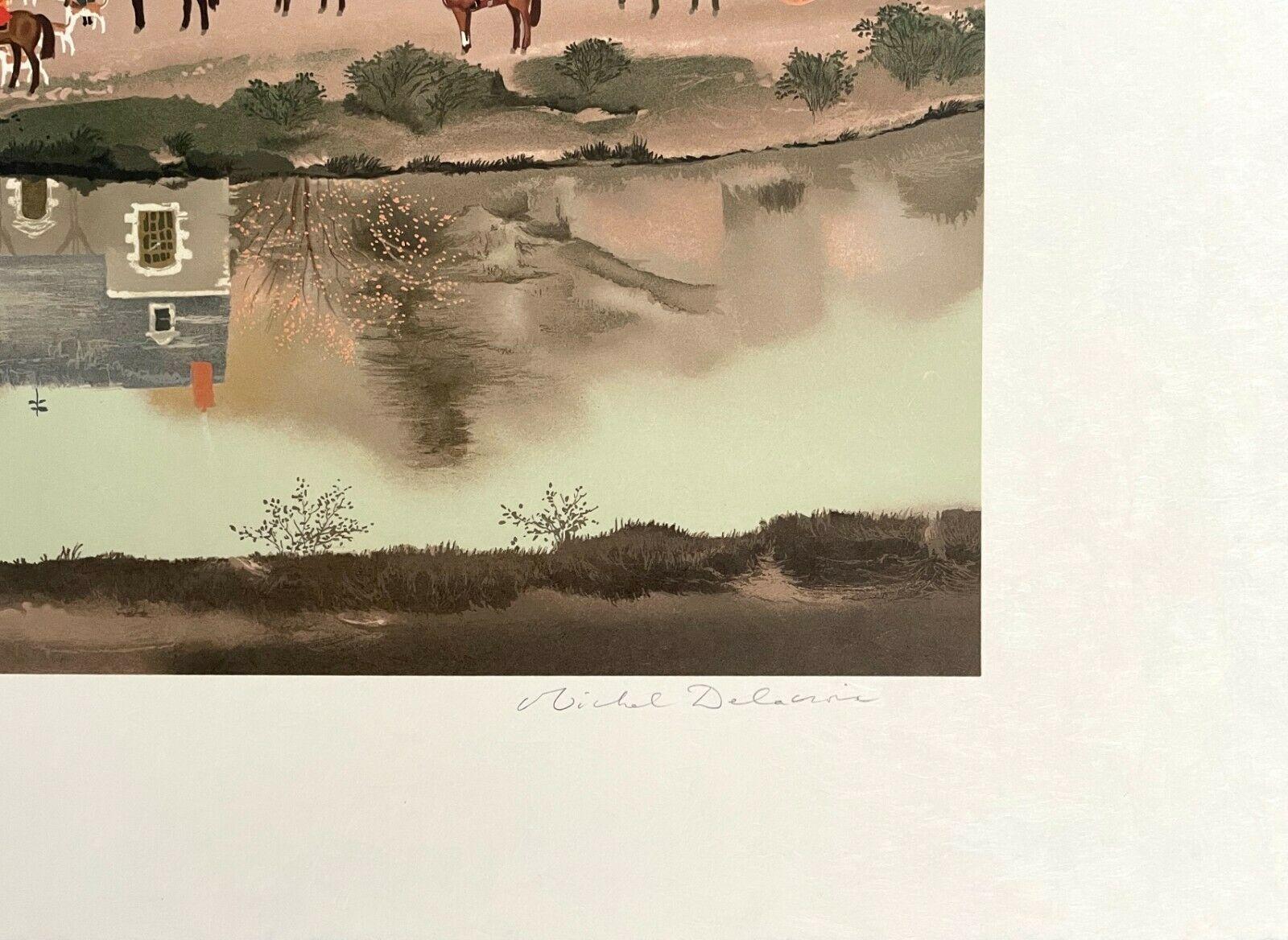 Artist: Michel Delacroix (1933)
Title: La Sortie du Chenil
Year: 1988
Edition: LXXVII/CL; 150 Arabic Numerals on Rives paper, 150 Roman Numerals on Japon paper, and 25 APs on Rives paper
Medium: Lithograph on japon paper
Inscription: Signed &