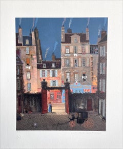 LE BONHEUR Romantic Summer Street Scene Paris, Kissing Couple, Small Dog