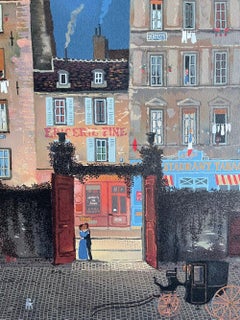 Vintage LE BONHEUR Romantic Summer Street Scene Paris, Kissing Couple, Small Dog
