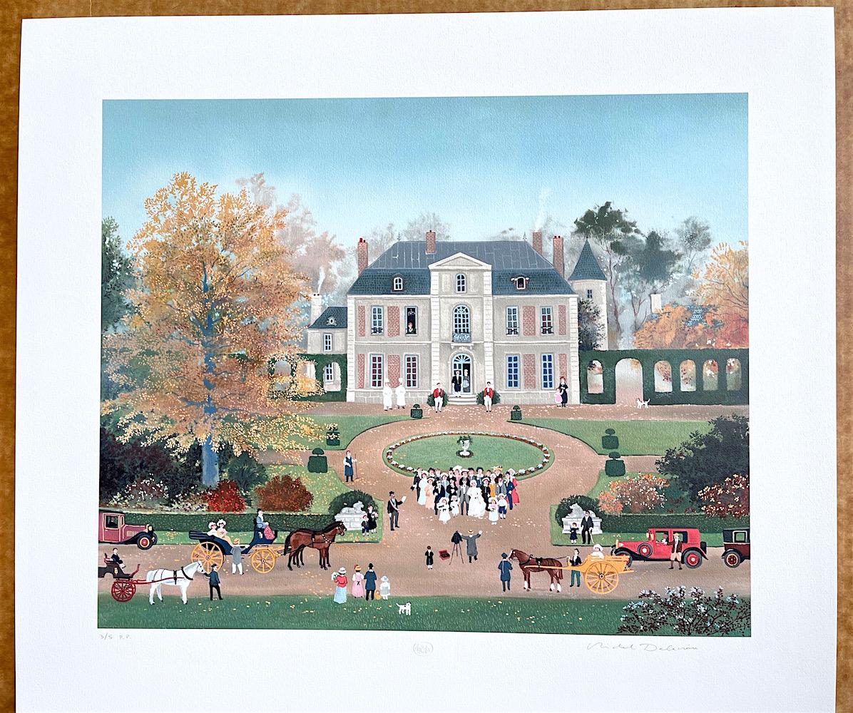 MARIAGE À LA CAMPAGNE Signed Lithograph, French Maison, Romantic Country Wedding For Sale 7