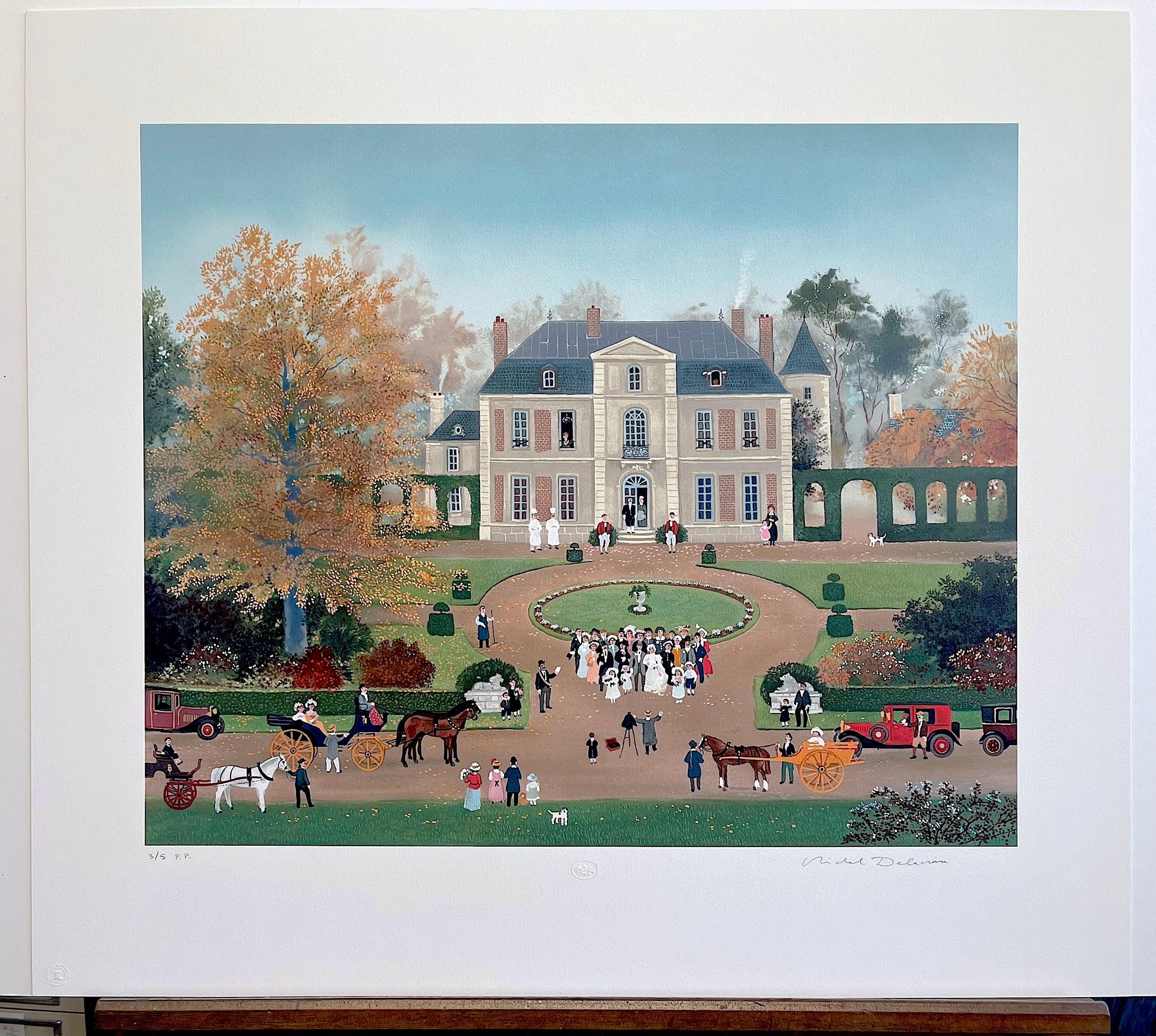 MARIAGE À LA CAMPAGNE Lithographie signée, Maison française, mariage romantique à la campagne en vente 5