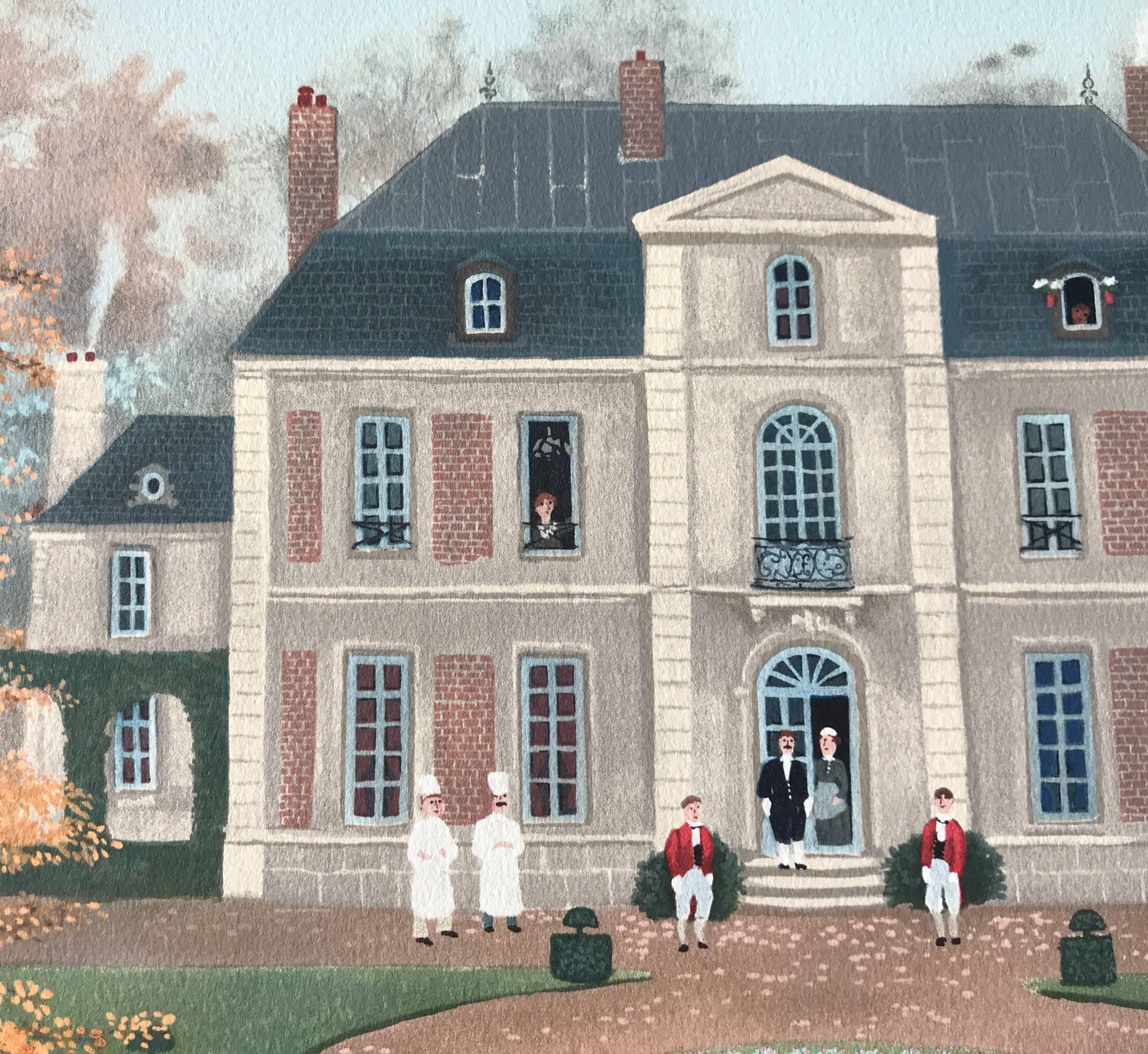 MARIAGE À LA CAMPAGNE Signed Lithograph, French Maison, Romantic Country Wedding For Sale 1