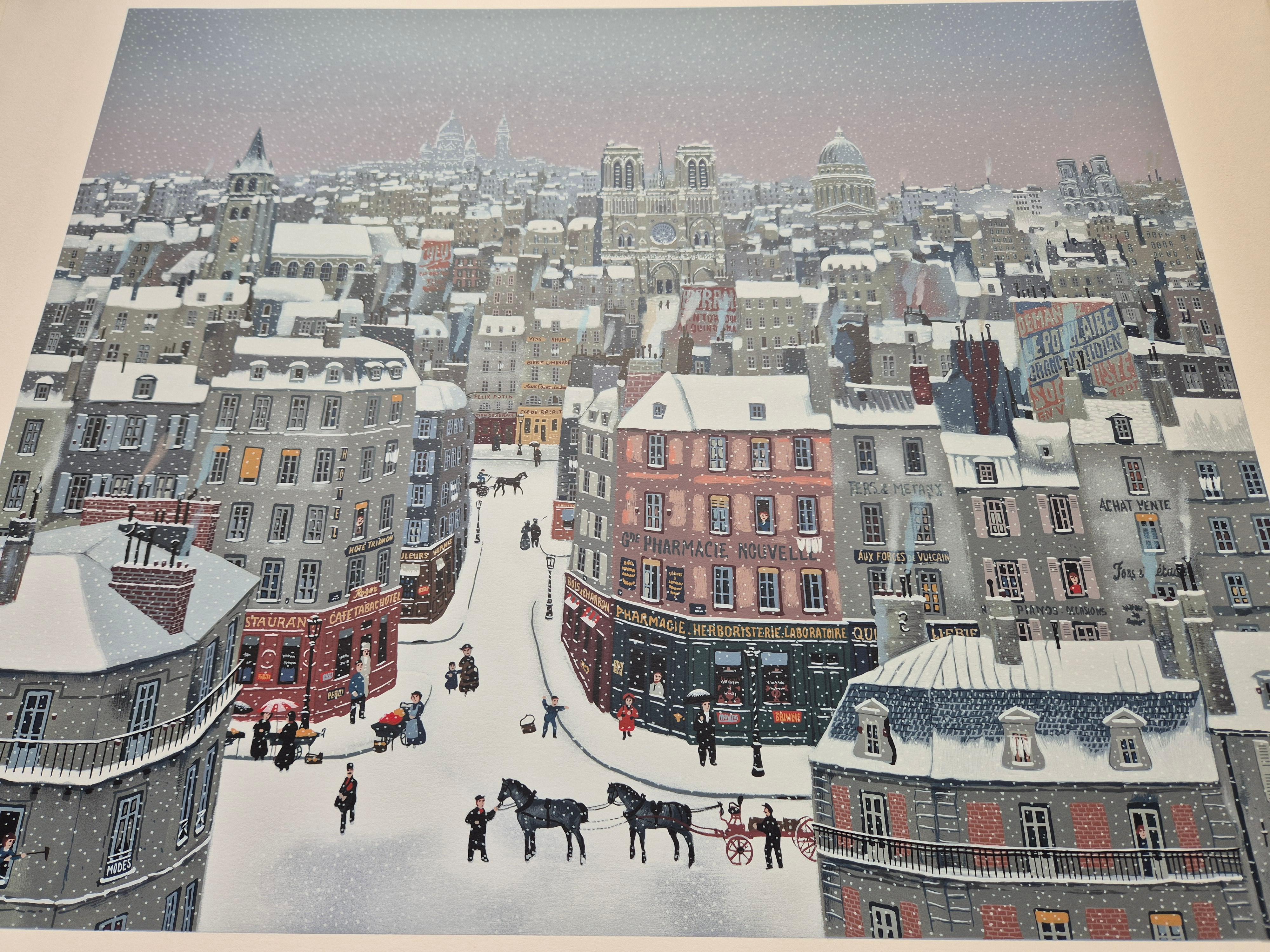 Michel Delacroix – Hahnen in Paris im Schnee im Angebot 1