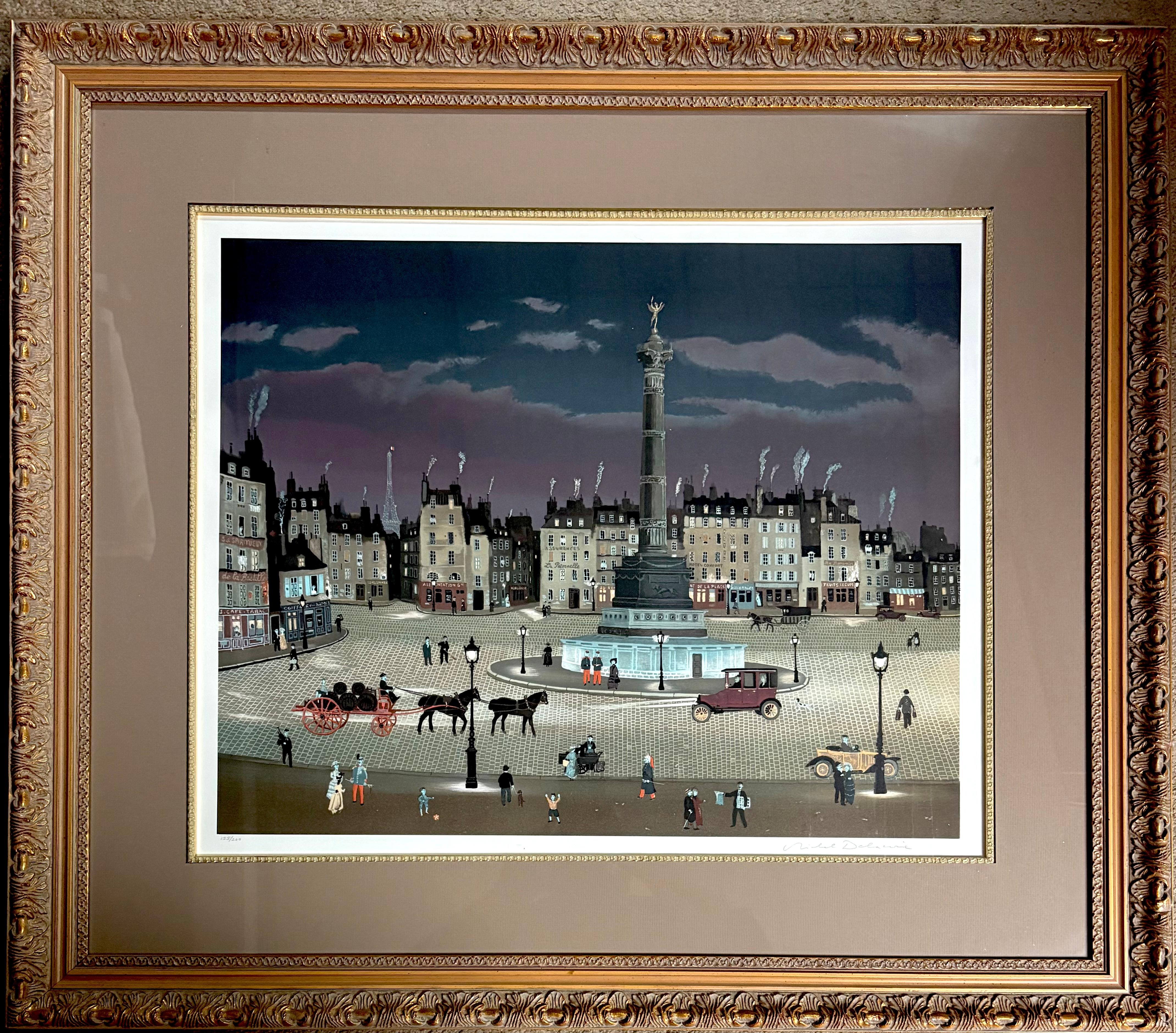 Nacht an der Bastille" – Print von Michel Delacroix