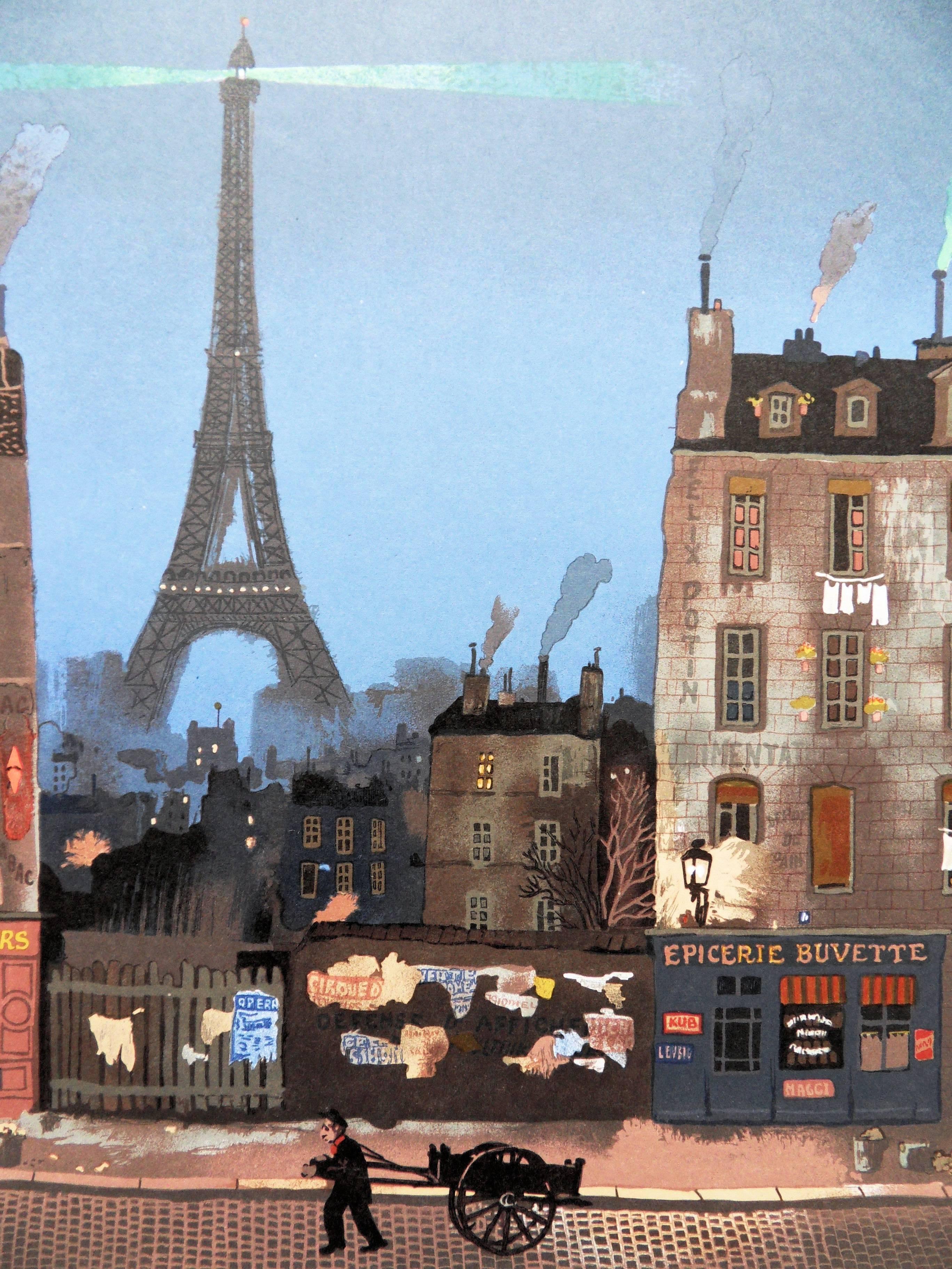 Paris : la Tour Eiffel - Lithograph poster For Sale 1
