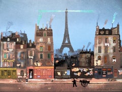 Antique Paris : la Tour Eiffel - Lithograph poster