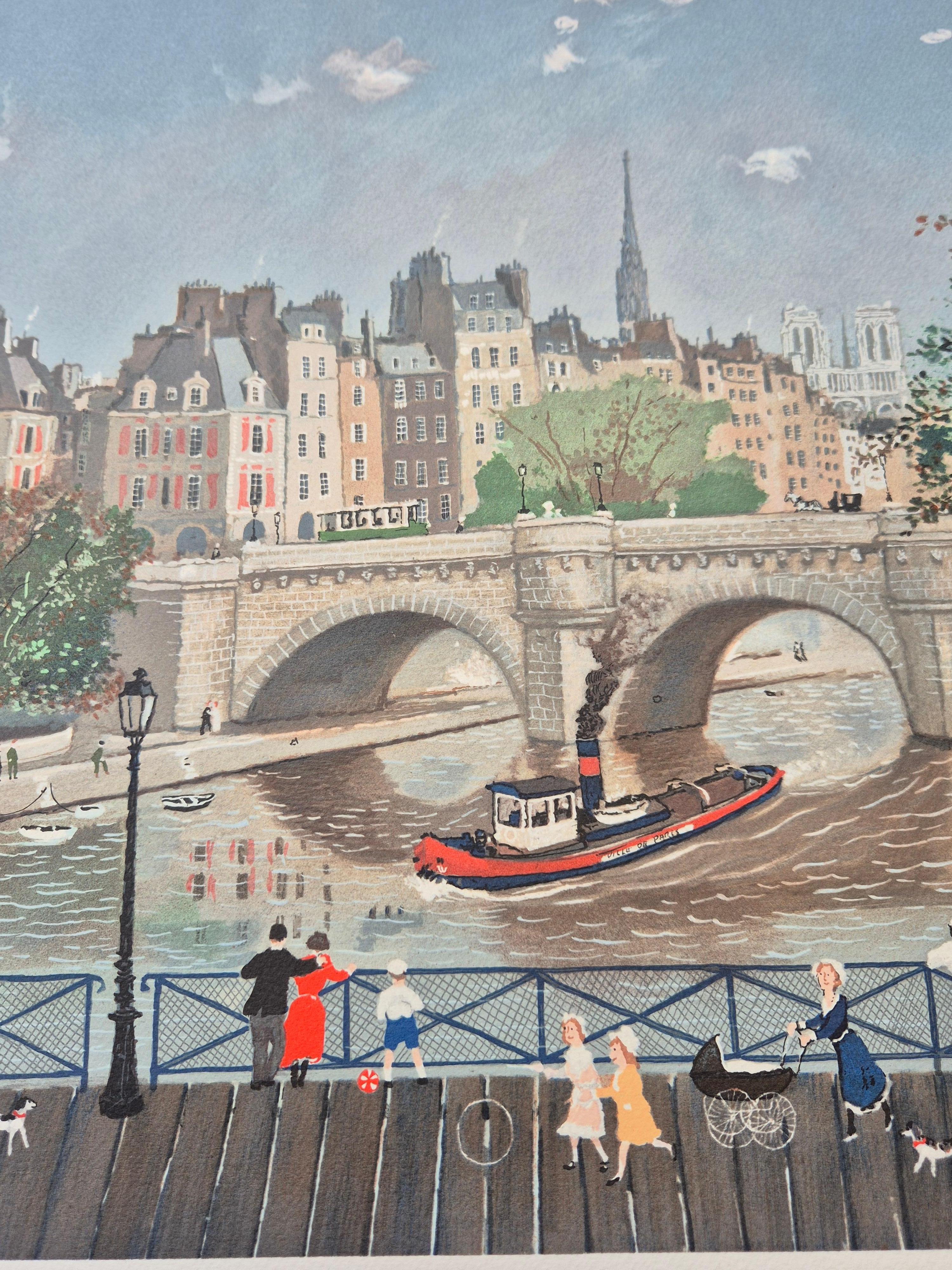 Michel Delacroix
Passerelle des Halles in Summer from the Four Seasons Suite of Memories of Paris
Silkscreen
Hand-signed lower right
Numbered AP 38/50 lower left
Image size 35 x 35 cm
Sheet size 54 x 53 cm

Michel Delacroix born in Paris in 1933, he